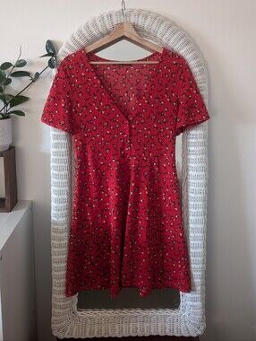 Zara Red Floral Button-Front Mini Dress